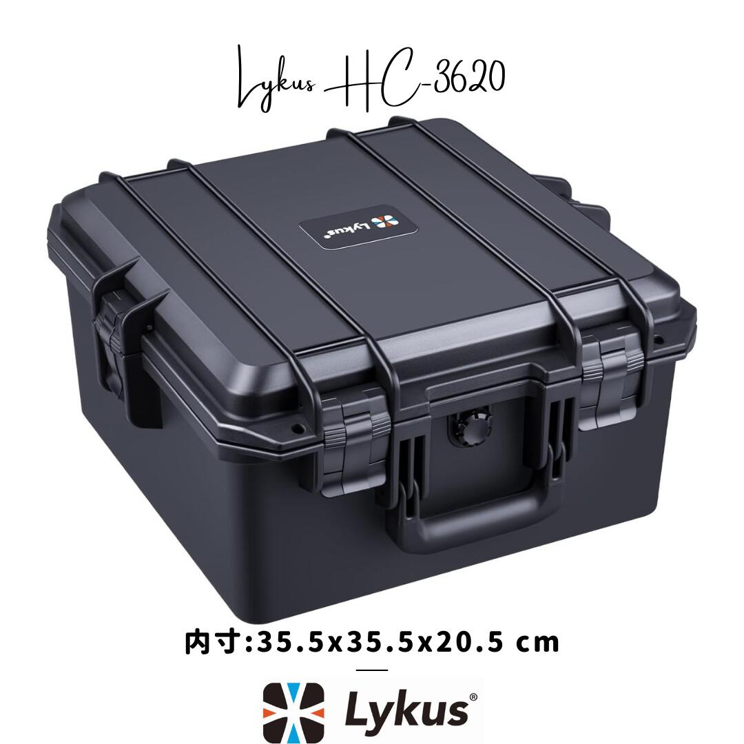 【マラソン限定★最大2000円割引Q＆P倍増】Lykus HC-3620 防水防塵 プロテクターケース 格子状カットスポンジ内蔵 内寸:35.5x35.5x20.5 cm ミラーレス カメラ プロジェクター パソコン ピストル ドローン レンズ タブレット インカム 適用 耐衝撃 密閉性 SGS認証 IP67級｜Lykus 専門店 防水防塵 プロケース