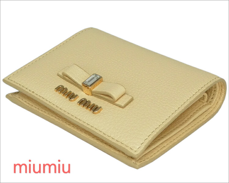 世界有名な最新のデザイン のミュウミュウ リボン 二つ折 財布 年春夏新作 マドラス レザー Miu Miu 5mv4 2d7a F0061 Madras Fiocco Crema クリームイエロー Miumiu レディース ギフト ラッピング無料 楽ギフ 包装 新品 新作 未使用 正規品 大特価