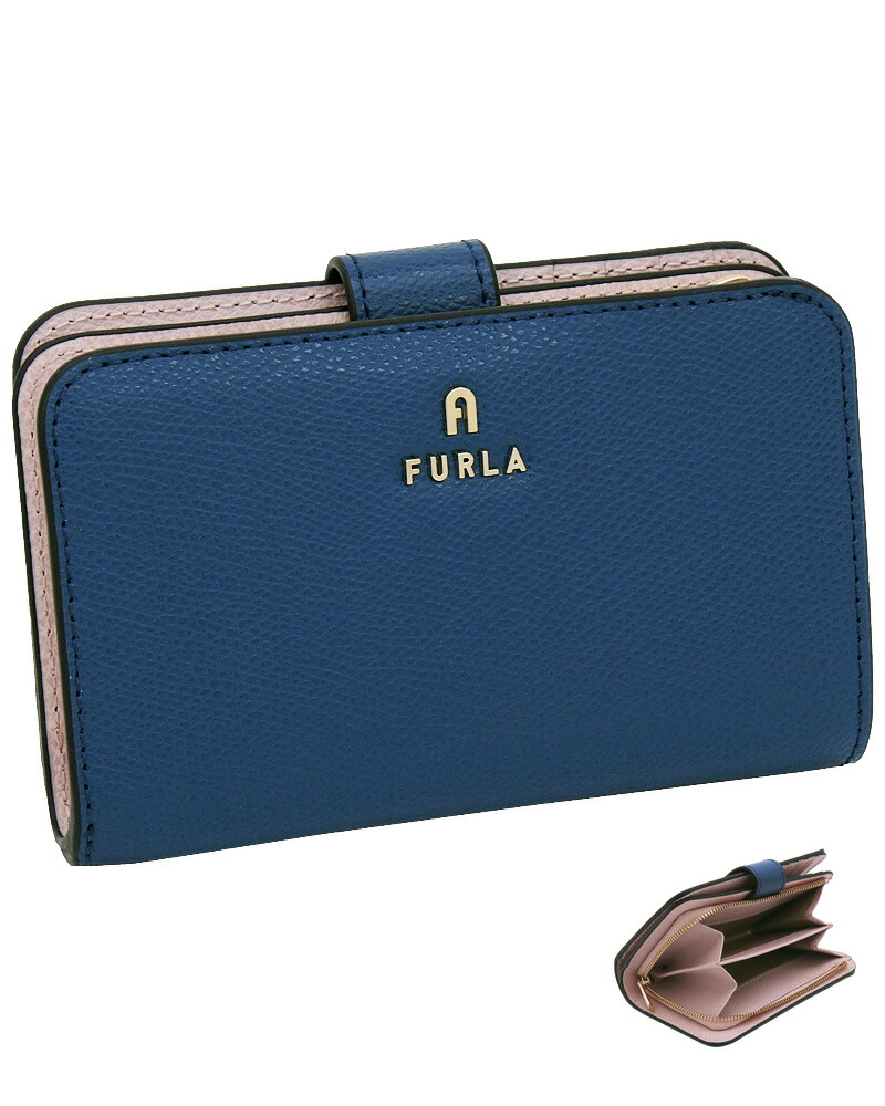 【2026年春夏 新作】 フルラ Furla Camelia コンパクト財布 M INDIGO+COROLLA int. ブルー+ピンク WP00314_ARE000_1007_4503S カメリア 二つ折り コンパクトウォレット レディース 【新品 新作 未使用 正規品】｜sorfege