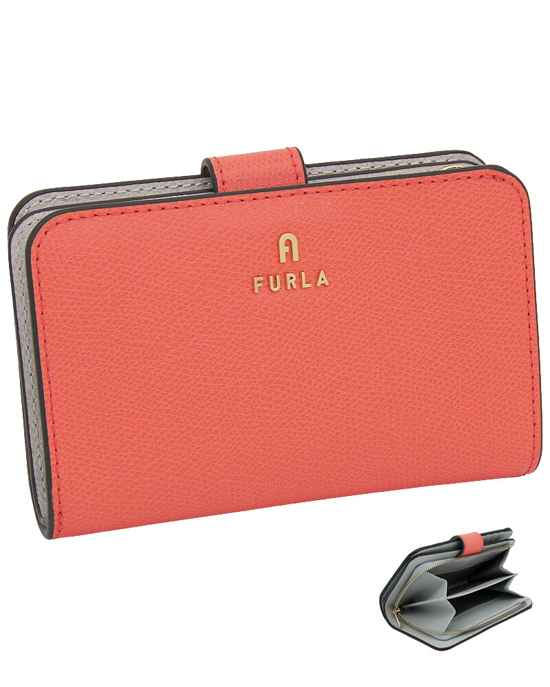 【2026年春夏 新作】 フルラ Furla Camelia コンパクト財布 M APERITIVO+COLOR CRISTALLO d int. オレンジ+グレー WP00314_ARE000_1007_4506S カメリア 二つ折り コンパクトウォレット レディース 【新品 新作 未使用 正規品】