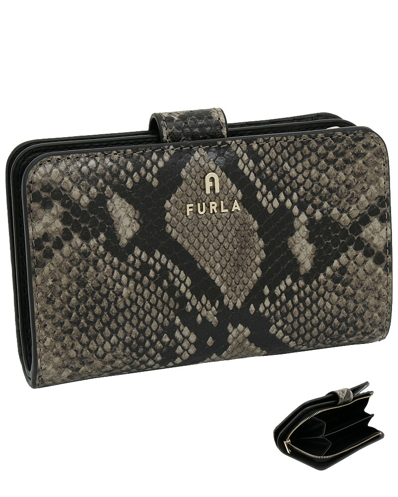 【2026年春夏 新作】 フルラ Furla Camelia コンパクト財布 M TONI URBAN GRAY パイソン柄プリント グレー WP00314_BX4178_1007_4285S カメリア 二つ折り コンパクトウォレット レディース 【新品 新作 未使用 正規品】