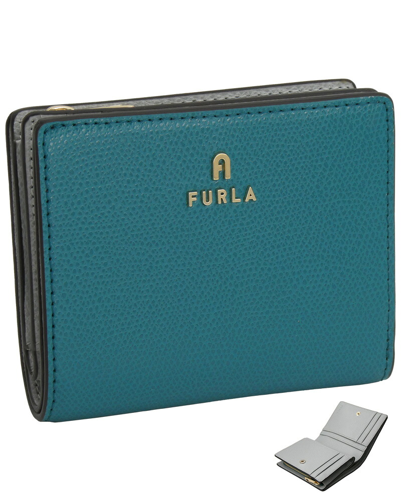 【2026年春夏 新作】 フルラ Furla Camelia パウダーコンパクト紙入れ S AMATORE BLUE+COLOR CRISTALLO d int. 緑であること+薄墨色 WP00307_ARE000_1007_4505S カメリア 二つ折りスモール紙入れ 御釣り入れ付紙入れ レディース 【新品 新作 未当て嵌める 置き目品】