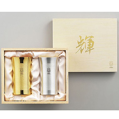 ＼ ロゴ、名入れ・記念品に!　名入れ対応・高級タンブラー / 【「輝」純銅ひとくちタンブラー 金・銀 2pcセット】 ” 企業や学校、お店の周年・設立・創立・開店にお勧めのノベルティ・記念品に ”