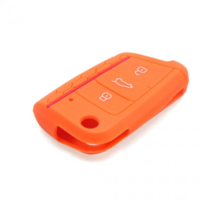 ソウテン 車のリモートキーケース キーカバー キーシェル ゴム 3つボタン オレンジ フォルクスワーゲンのゴルフ7に適用 Marcsdesign Com