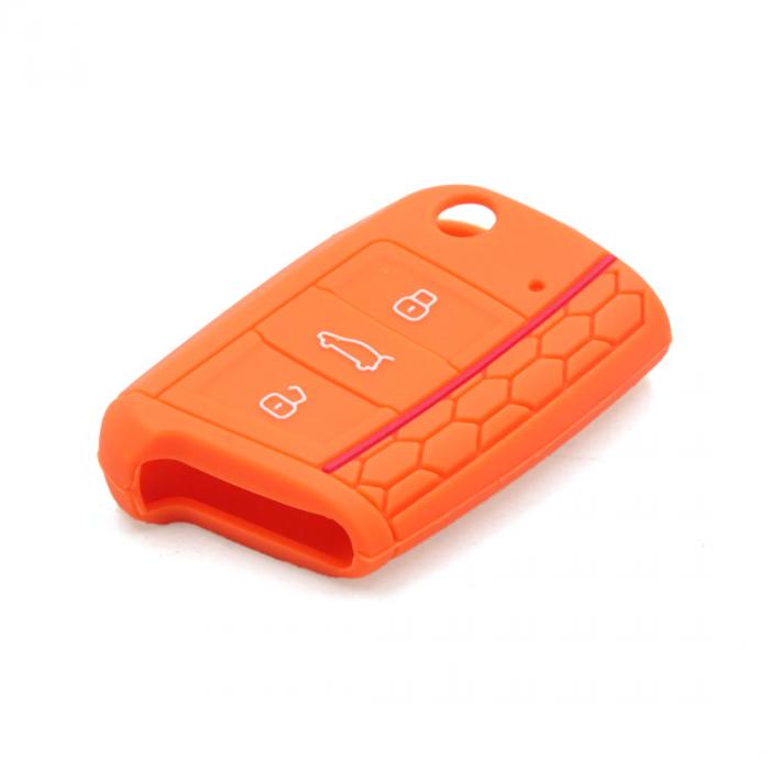 ソウテン 車のリモートキーケース キーカバー キーシェル ゴム 3つボタン オレンジ フォルクスワーゲンのゴルフ7に適用 Marcsdesign Com