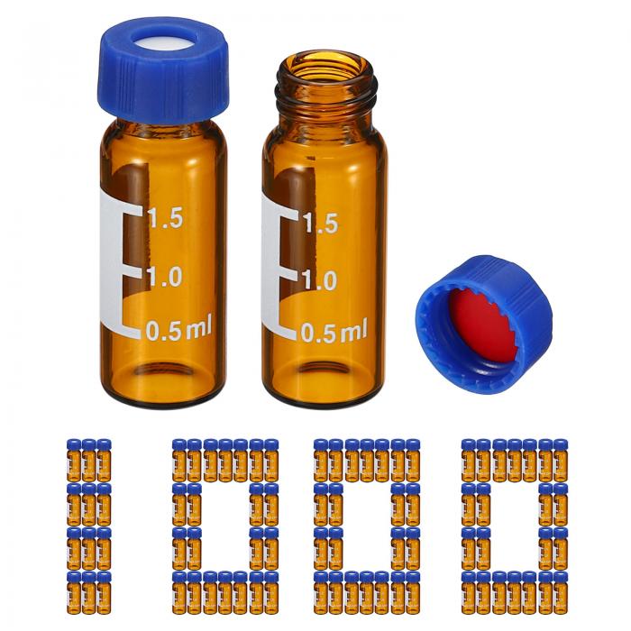 PATIKIL 2mlオートサンプラーバイアル 可塑性物質製 1000 容器に並べる HPLC/GC バイアル 9-425科学研究所 琥珀色 バイアル 標本 バイアルスクリュー キャップライティング 継ぎ切れ 赤いことPTFE \u0026ホワイトシリコンセプタム\u0026#10;LCスタンパー用