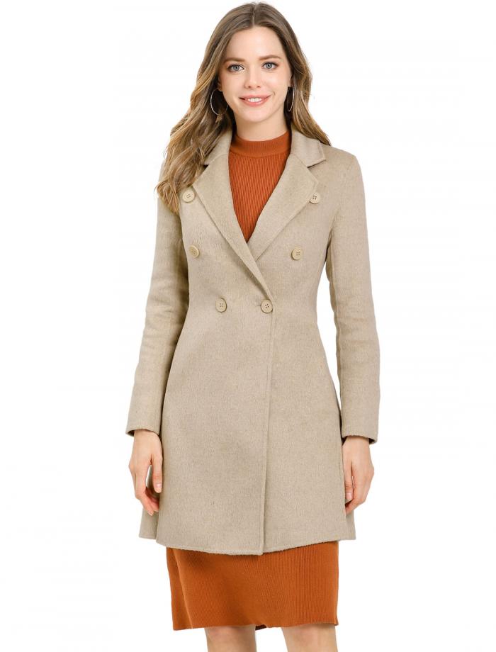 Seal限定商品 ソウテン Allegra K ロングコート スリット 裾 チェスターコート ダブルコート トレンチコート アウター 防寒 秋冬 レディース アプリコット L 人気ブランドを Www Kingswayschools Com