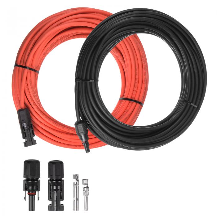 ソーラーパネルワイヤー 21 M 10AWG 6粍2 ソーラー有線テレビ 錫メッキ銅線 刃針およびオスコネクタ付き添い人 黒いこと 赤いこと RVボートマリンソーラーパネル用 花・ガーデン・DIY-その他