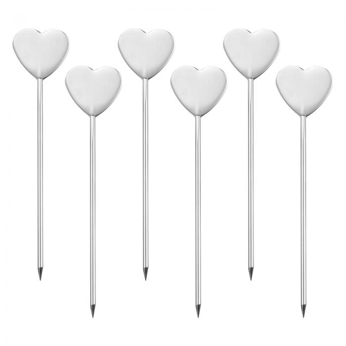 カクテルピック ステンレス鋼 122 mm 金属 カクテルつまようじ マティーニピック ハート形 カクテルピック串 ドリンク 前菜 フルーツ用 シルバー 6個画像
