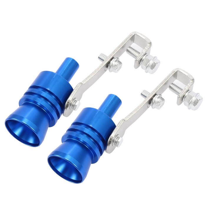 X AUTOHAUX ターボホイッスルマフラー レンチ ネジ アルミニウム合金製 ブルー 排気マフラーパイプホイッスル Lサイズターボホイッスル 2個入り画像