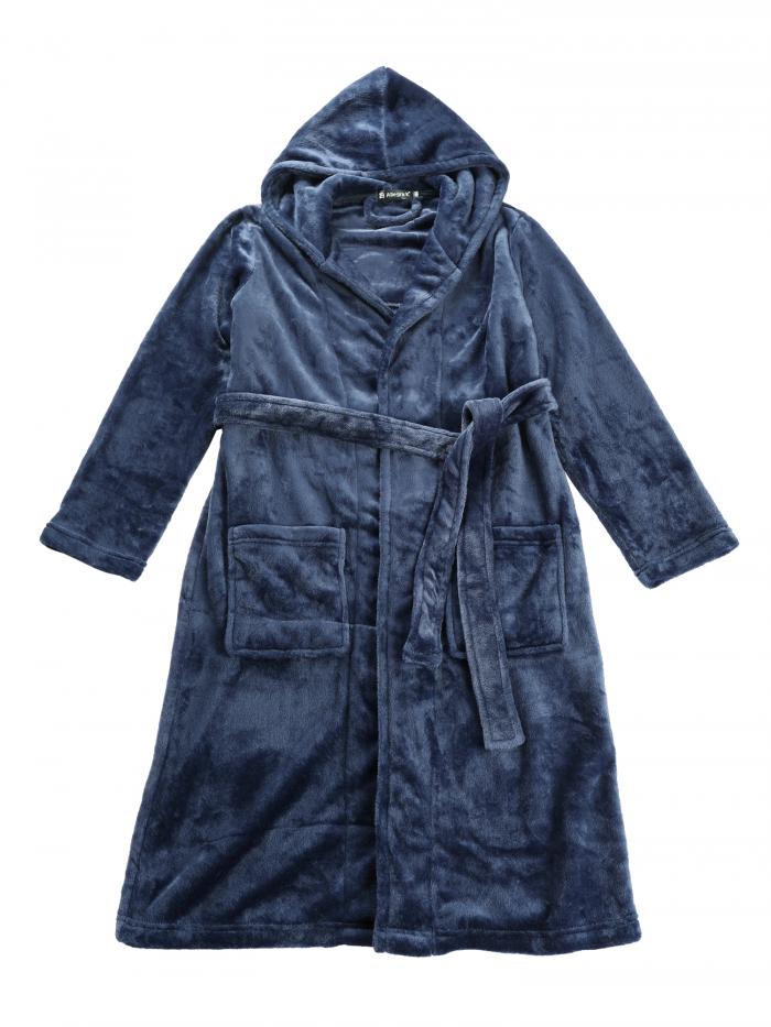 ソウテン Allegra K ネル フリース バスドレス フード果報 ロングローブ 冬期 パジャマ 夜中ワンピース 厚い 木深い 房室来着 レディース ネーヴィー Xl Loadedcafe Com