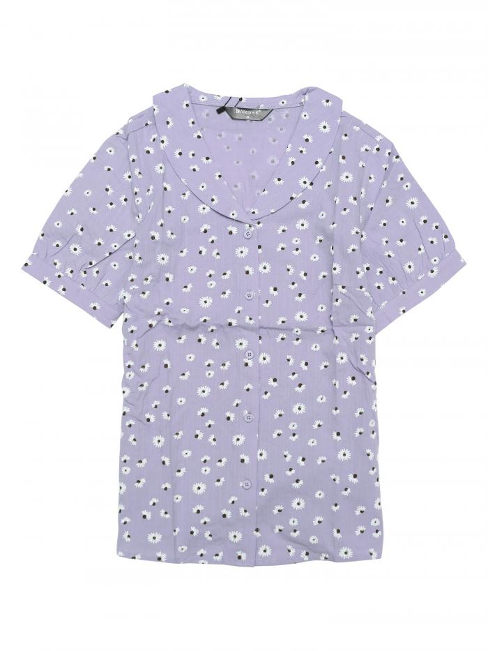 ソウテン Allegra K セミシアートップス 花柄 シャツ ピーターパンカラー ボタンフロント レディース パープル M