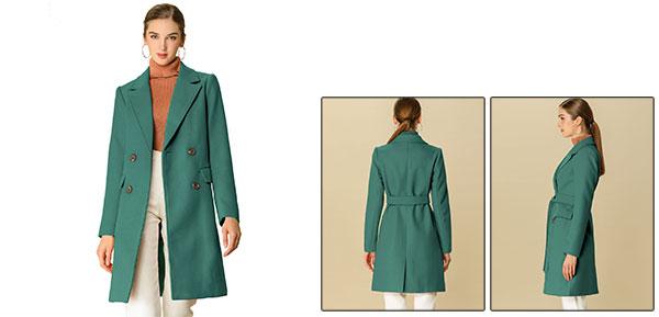 人気ブランド ソウテン トレンチコート ピーコート アウター ダブルブレスト ベルト付き ポケット レディース グリーン M 超目玉 Fastrabbit Ro