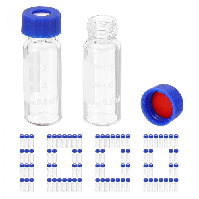 PATIKIL 2ml オートサンプラーバイアル 1000個入り口・入口 HPLC/GC バイアル 9-425科学研究所 クリアバイアル サンプルバイアルのねじ蓋 ライティングパッチ 赤いこと PTFE 白いことシリコンセプタム LCスタンパー用