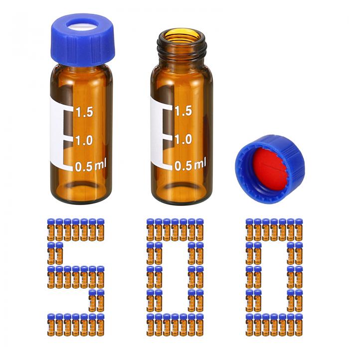 PATIKIL 2ml オートサンプラーバイアル 500個入り プリスリット HPLC/GC バイアル 9-425ラボ 琥珀色のバイアル サンプルバイアルのねじ蓋 ライティングパッチ PTFE シリコーンセプタム LCスタンパー用｜ソウテン