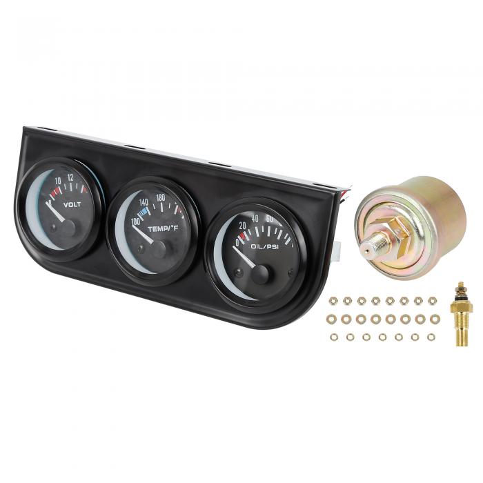 X AUTOHAUX 華氏水温ゲージ 油圧ゲージ電圧計 電圧計トリプルメジャーゲージキット センサー付き 3イン1画像