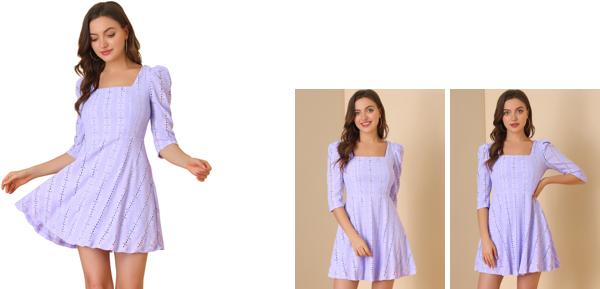 ソウテン Allegra K レース ワンピース ドレス スクエアネック パフスリーブ Aライン レディース パープル Xl Littlethaicafe Com