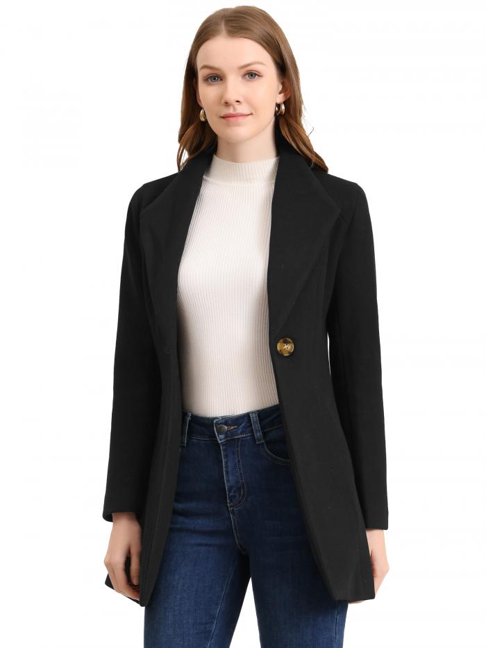 Allegra K チェスターコート ターンダウンカラー 名取り草付き添い人 アウター ロングウィンターコート レディース 黒いこと 3XL コート・ジャケット-レディースファッション