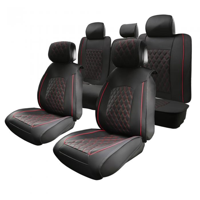 シートカバー 車 カーシートカバー Fordに対応 F-150 2009-2023 F-250/F-350/F-450 2017-2023 防水レザー 耐久性 通気性 5個入り 黒 赤｜ソウテン