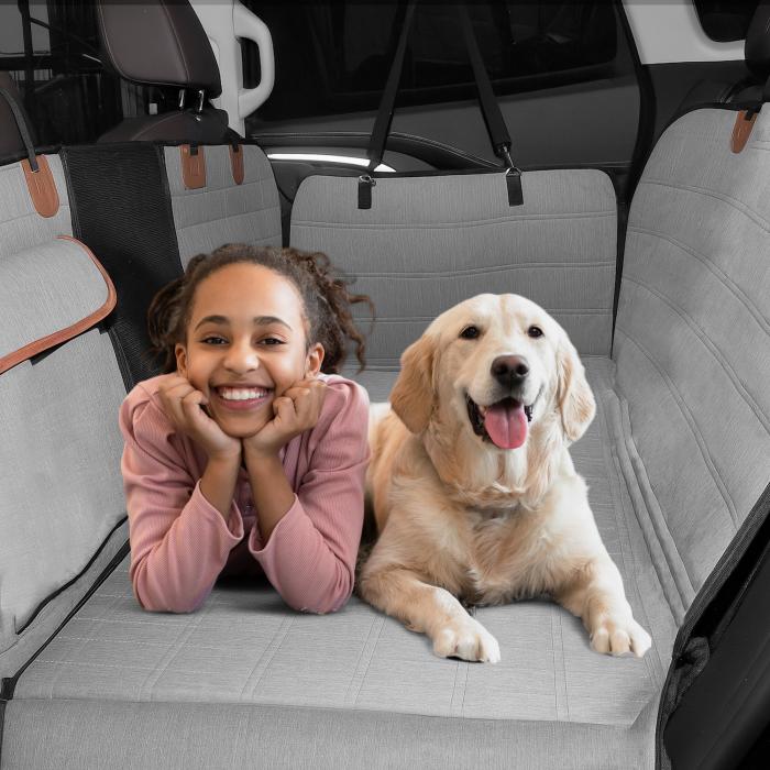 GLIDESMOOTH 車のうしろ側腰かけ用犬用腰かけ押しかぶせる 雨合羽ペットシートプロテクター メッシュ風窓 周遊ハンモック用エクステンダー犬用腰かけ押しかぶせる 貨物自動車s_u_v用 薄墨色黒