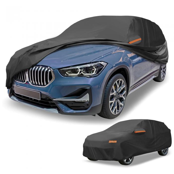 Partuto 1 Pc ユニバーサルカーカバー 防水オールウェザー自動車用屋外用アンチUV日光雨保護フルエクステリアカバーアルミフィルムコ ットンブラック SUV用 長さ191"?200"｜ソウテン