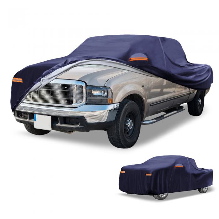 Partuto 1 Pc ユニバーサルカーカバー 防水オールウェザー自動車屋外用抗UV日光雨保護フルエクステリアカバーアルミフィルム綿ネイビーブルー トラック長さ221"?228"｜ソウテン