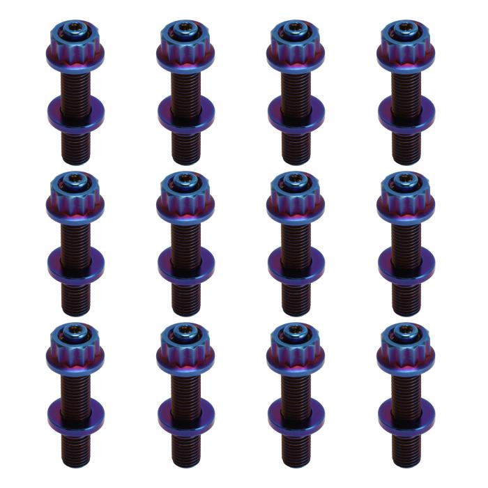 HEROFFIX 12セット チタン合金 排気マニホールドボルト M10 x 54mm ピッチ 1.25 排気マニホールドスタッドキット ネジ ナット ワッシャー ブルー｜ソウテン