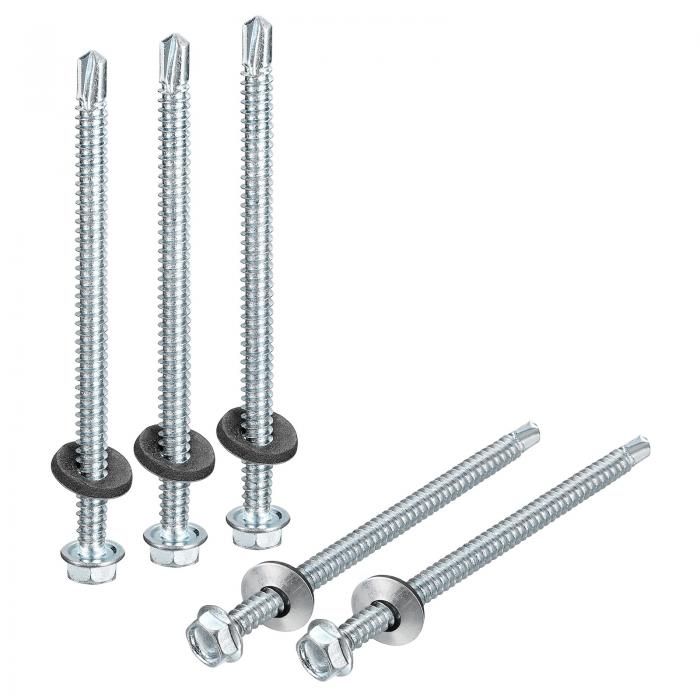 ＃14x3-8/9\" ゴムワッシャー付きセルフドリリングスクリュー 200個亜鉛メッキ仕上げ六角ヘッドセルフタッピングスクリューEPDMワッシャー付き金属用