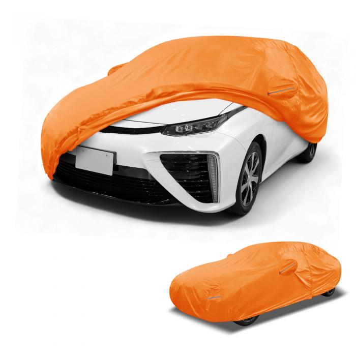Partuto カーカバー 防水 オールウェザー 自動車用 アウトドア用 アンチUV サン 雨 保護 Toyotaに対応 ミライ アルミフィルム オレンジ W/ジッパー｜ソウテン