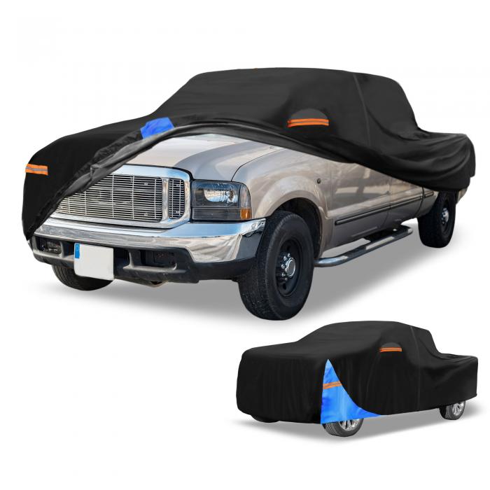 Partuto 1 Pc ユニバーサルカーカバー 防水オールウェザー自動車用屋外用アンチUV日光雨保護フルエクステリアカバー 190Tポリエステル ブラック ブルー トラック用 長さ251"?266"｜ソウテン