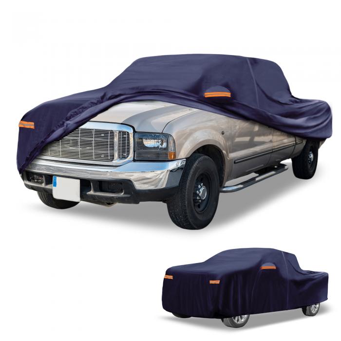 Partuto 1 Pcs ユニバーサルカーカバー 防水オールウェザー自動車用屋外用抗UV日光雨保護フルエクステリアカバー 190T-PU ネイビーブルー トラック用 長さ最大220インチ｜ソウテン