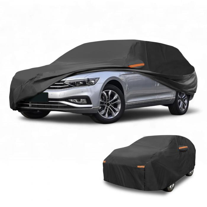 Partuto 1 Pc ユニバーサルカーカバー 防水オールウェザー自動車用屋外用アンチUV日光雨保護フルエクステリアカバー 210T-PU ブラック ワゴン用 長さ177"?190"｜ソウテン
