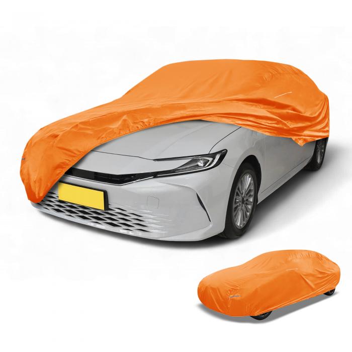 Partuto ユニバーサルセダンカーカバー 防水オールウェザー自動車雨保護フルエクステリアカバー ミラーポケット付き アルミフィルム オレンジ セダン用 長さ185"から192"に適合|ソウテン