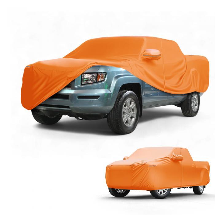 Partuto カーカバー 防水 オールウェザー 自動車用 アウトドア用 アンチUV サン 雨保護 フルエクステリアカバー Hondaに対応 リッジライン アルミフィルム オレンジ W/ジッパー｜ソウテン