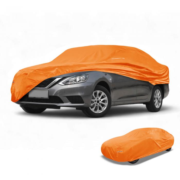 Partuto ユニバーサルセダンカーカバー 防水オールウェザー自動車用雨保護フルエクステリアカバー ミラーポケット付き アルミフィルム オレンジ セダン用 長さ192"?208"|ソウテン