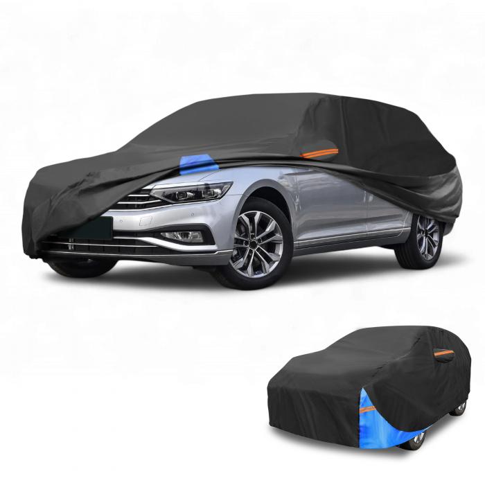 Partuto 1 Pc ユニバーサルカーカバー 防水オールウェザー自動車用屋外用アンチUV日光雨保護フルエクステリアカバーアルミフィルムコ ットンブラックブルーワゴン用長さ177"?190"|ソウテン
