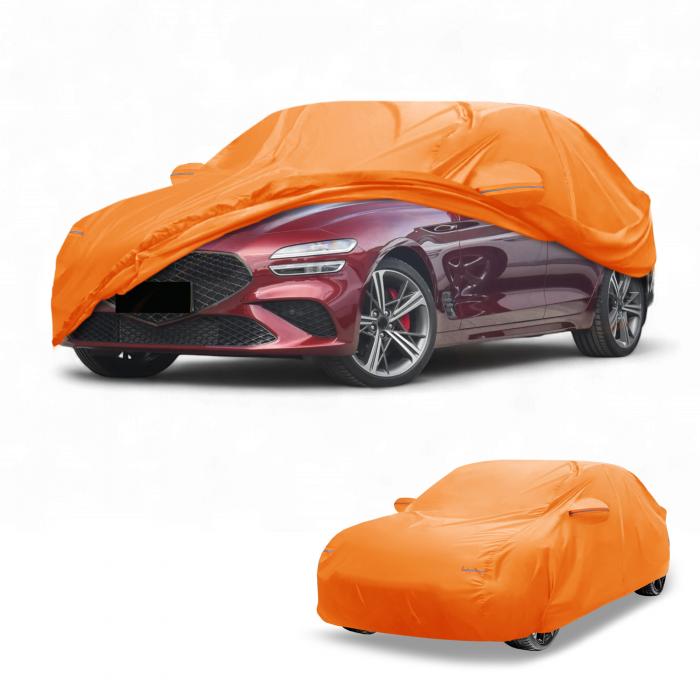 Partuto カーカバー 防水 オールウェザー 自動車用 アウトドア用 アンチUV サン 雨保護 ジェネシス G70 210D-PU オレンジ W/ジッパー｜ソウテン