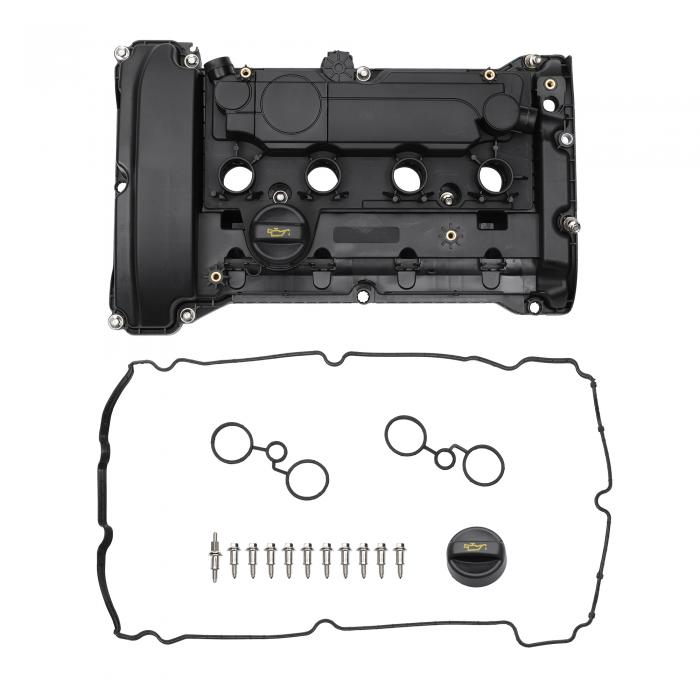 VekAuto 1セットのPeugeotに対応 508 2010-2018用エンジンバルブカバー プラスチック製 ブラック フロントバルブロッカーカバー ガスケットボルトおよびオイルキャップ付き|ソウテン