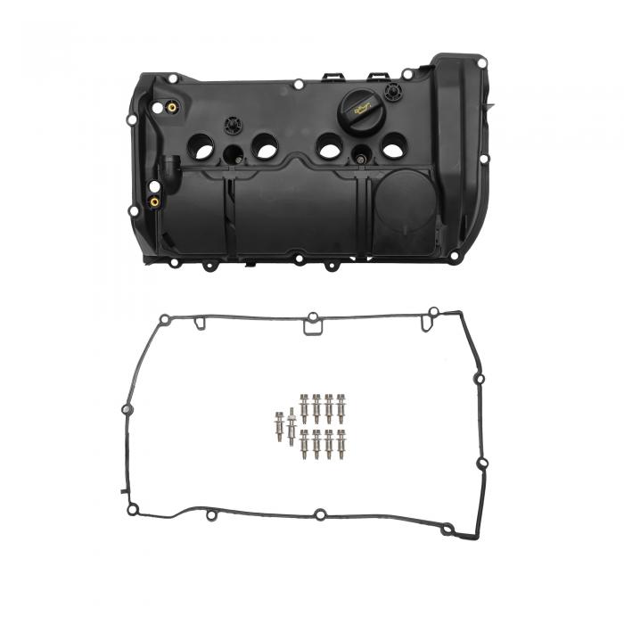 TUCKBOLD 2007-2015年用ミニクーパーに対応1.6L用エンジンバルブカバー 11127646552 フロントバルブロッカーカバー ブラック ガスケットボルトオイルキャップPc-vバルブ 1セット｜ソウテン
