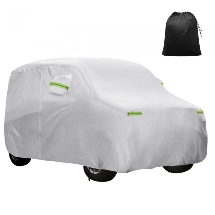 X AUTOHAUX 【スズキに対応スペーシア/Spacia専用】350x148 x165cm 軽自動車カバー ボディカバー カーカバー 撥水性 【台風対策】防風ロープ付き 梅雨対策 防炎 防塵 凍結防止カバー 雹対策 運転席側にファスナー 耐久性 着脱気軽 車 保護カバー 収納袋が付属 シルバートーン｜ソウテン