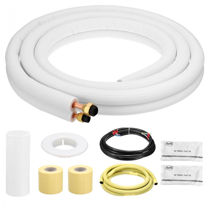 PATIKIL ミニスプリットラインセット 3 M 6.35 mm 9.53 mm 外径 AC延長ライン 銅管チューブ フ レアナット付き 厚手PE絶縁ワイヤー ミニスプリットエアコン HVAC ヒートポンプシステム用｜ソウテン