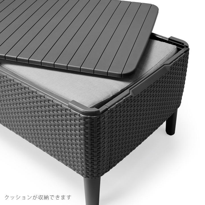 ガーデンファニチャー サレモ ガーデンチェア Keter ローテーブル 収納付きテーブル リゾート 屋外用 人工ラタン調家具 ガーデンファニチャー ケーター アウトドア 雨ざらし プラスチック ガーデンテーブルセット 錆びない ガーデンチェアセット ラタン風 家具