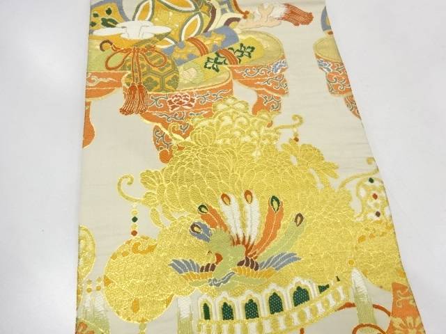 川島織物製 鳳凰に宝尽くし模様織出し丸帯 着用可 アンティーク 中古 着 宗sou Oswegocountybusiness Com