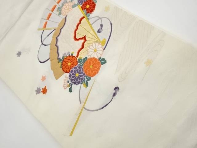 扇に菊模様織出し名古屋帯【リサイクル】【中古】【着】 宗sou(prc)