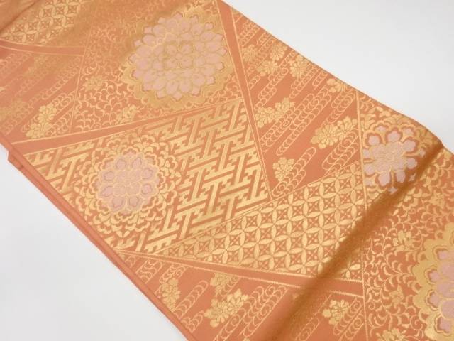 切り嵌め風に華紋・古典柄模様織出し名古屋帯【リサイクル】【中古】【着】 宗sou(prc)
