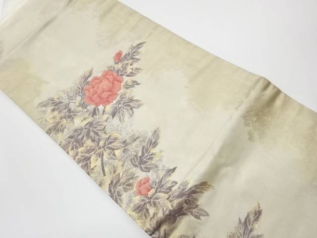 牡丹模様織出し名古屋帯【リサイクル】【中古】【着】 宗sou(prc)