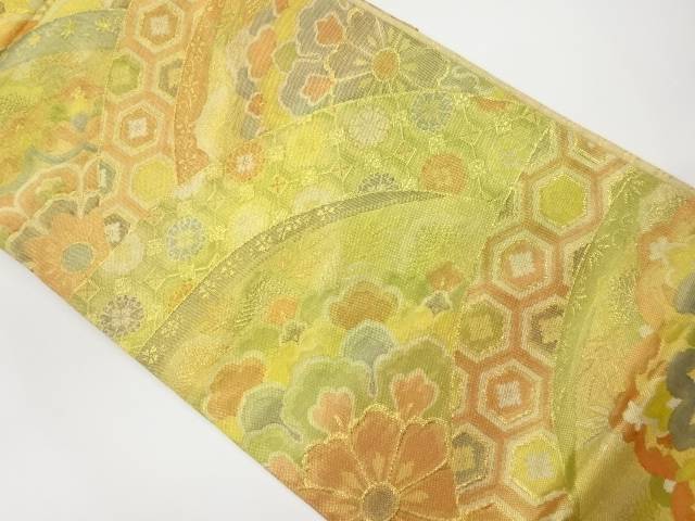 亀甲に青海波・華紋・花々模様織出し袋帯【リサイクル】【中古】【着】 宗sou(prc)