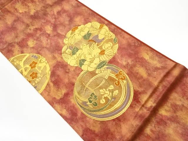 引箔丸紋に花丸様織出し袋帯【リサイクル】【中古】【着】 宗sou(prc)