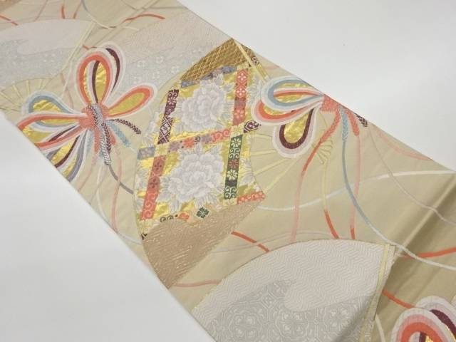 扇に束ね組紐・牡丹模様織出し袋帯【リサイクル】【中古】【着】 宗sou(prc)｜お茶道具・着物　【宗 sou】
