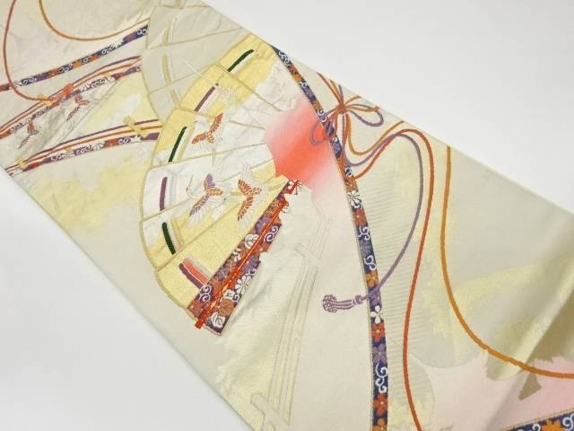 檜扇に群鶴模様織出し袋帯【リサイクル】【中古】【着】 宗sou(prc)